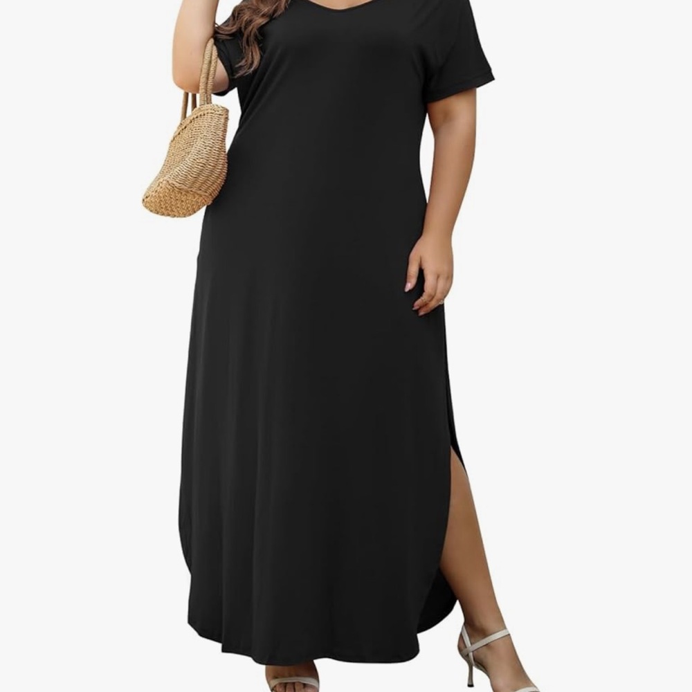 Nemidor Women's Casual Loose Pocket Dress Short Sleeve Plus Size Slit Maxi Dress